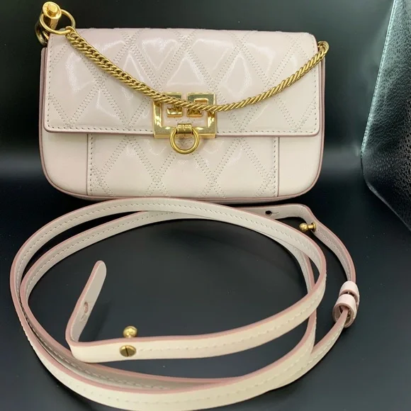 Authentic Givenchy Goatskin Quilted GV3 Mini Pocket Convertible Bag Pink - Picture 7 of 8